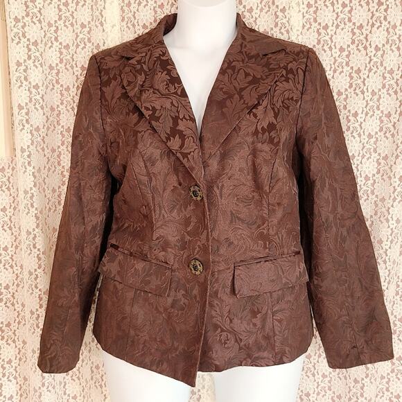 Vintage 90s George woman's plus brown tapestry filigree blazer Sz 16 - Picture 1 of 9